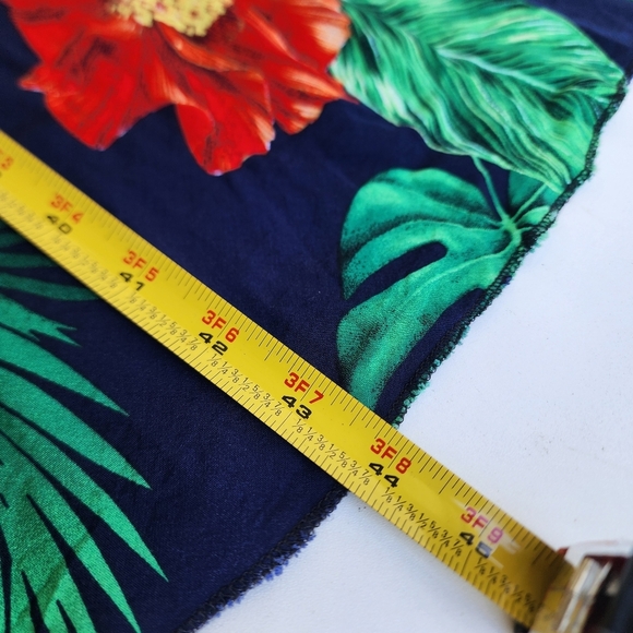 Vtg GG Hawaiian Shift Dress Floral Monstera Palm Print Tie Blue Green Red Sz L - Picture 9 of 10